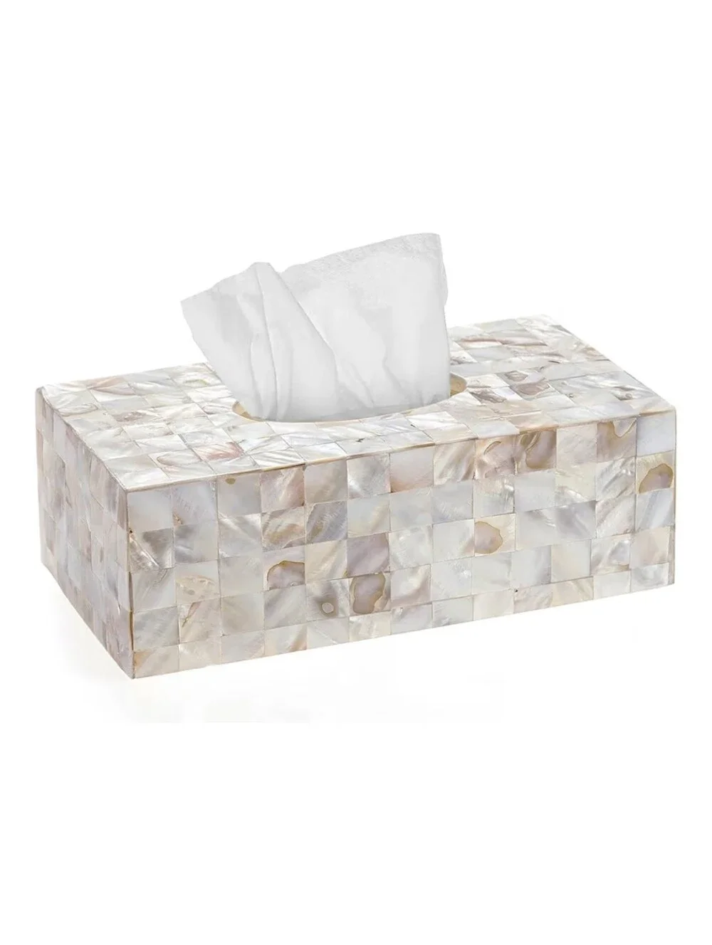 Milano NWT Mother Of Pearl Mosaic Rectagular Tissue Box Cover In Cream/Brown